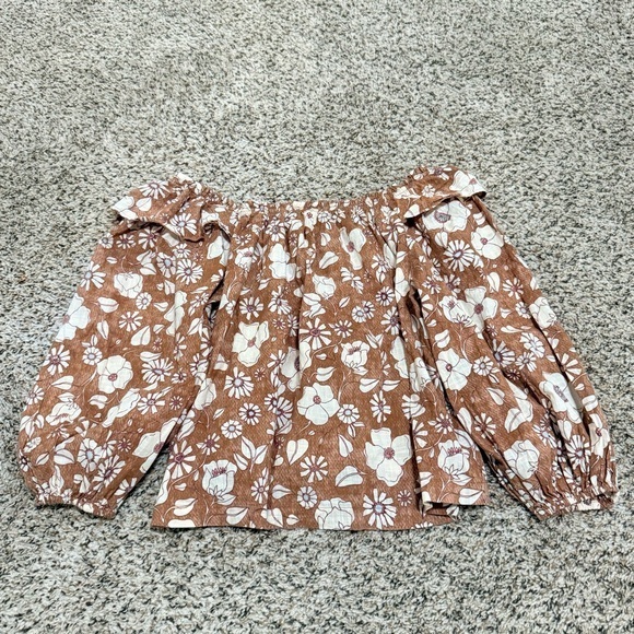 Free People Miss Daisy Printed Top in Vintage Tan Brown Flowers BOHO Sz XS - Picture 9 of 12